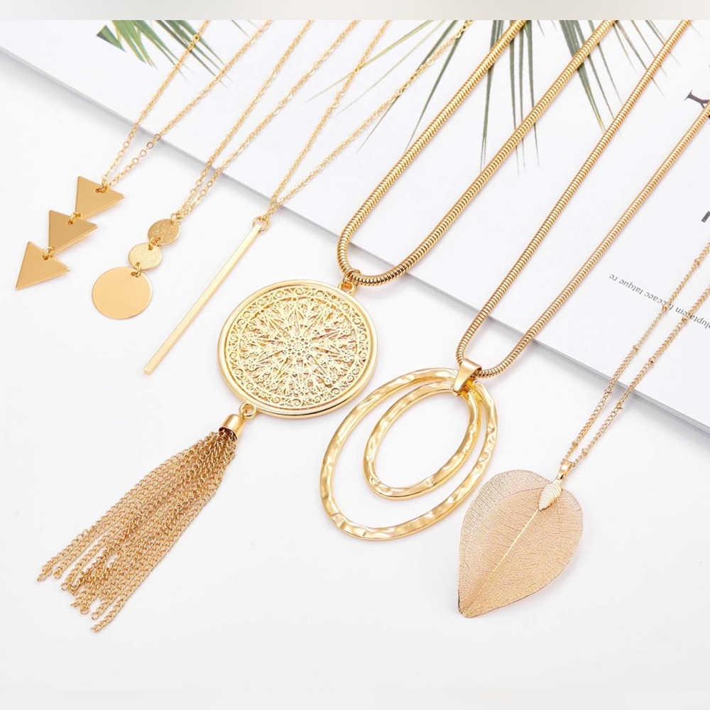 NWT 6PCS Long Pendant Necklace, Necklace Set